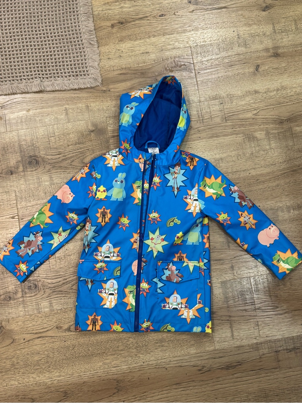 Disney Bright Blue Hooded Kids Raincoat with Character Stars